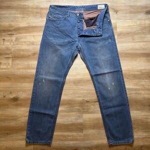 Diesel Braddom Jeans Men 36x32 Blue Slim Carrot Dark Patina Wash Distress 0811K